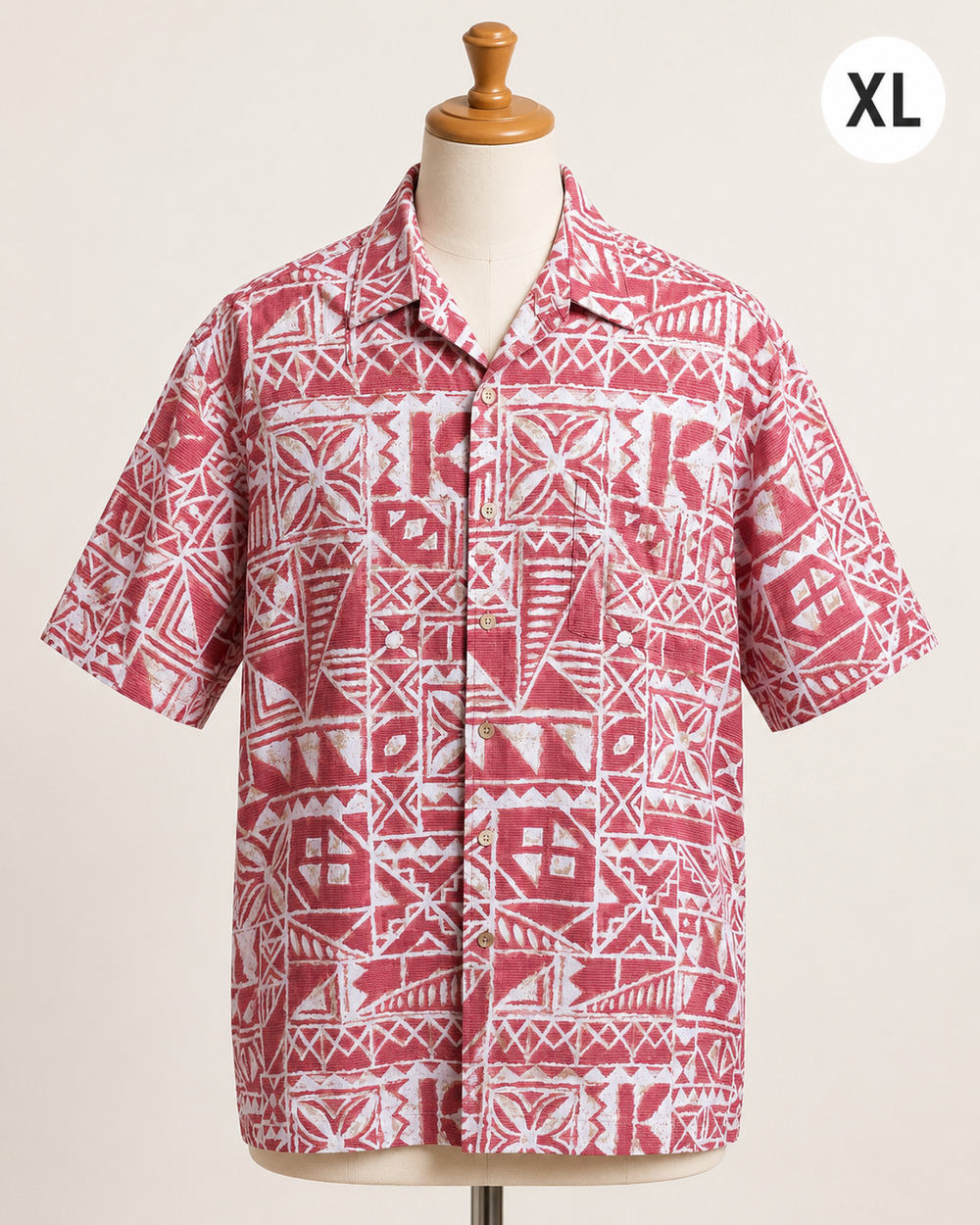 Kahala Men's Hawaiian Aloha Shirt Tribal Button Up Colorful Red/White Size XL